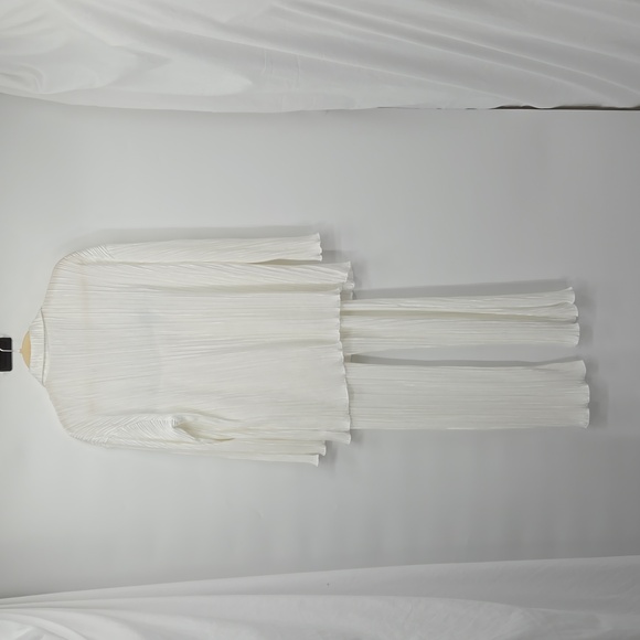 Shirt Pleated Two Piece Set Loose High Waist Wide Leg Pants Suit Casual … - Picture 8 of 14